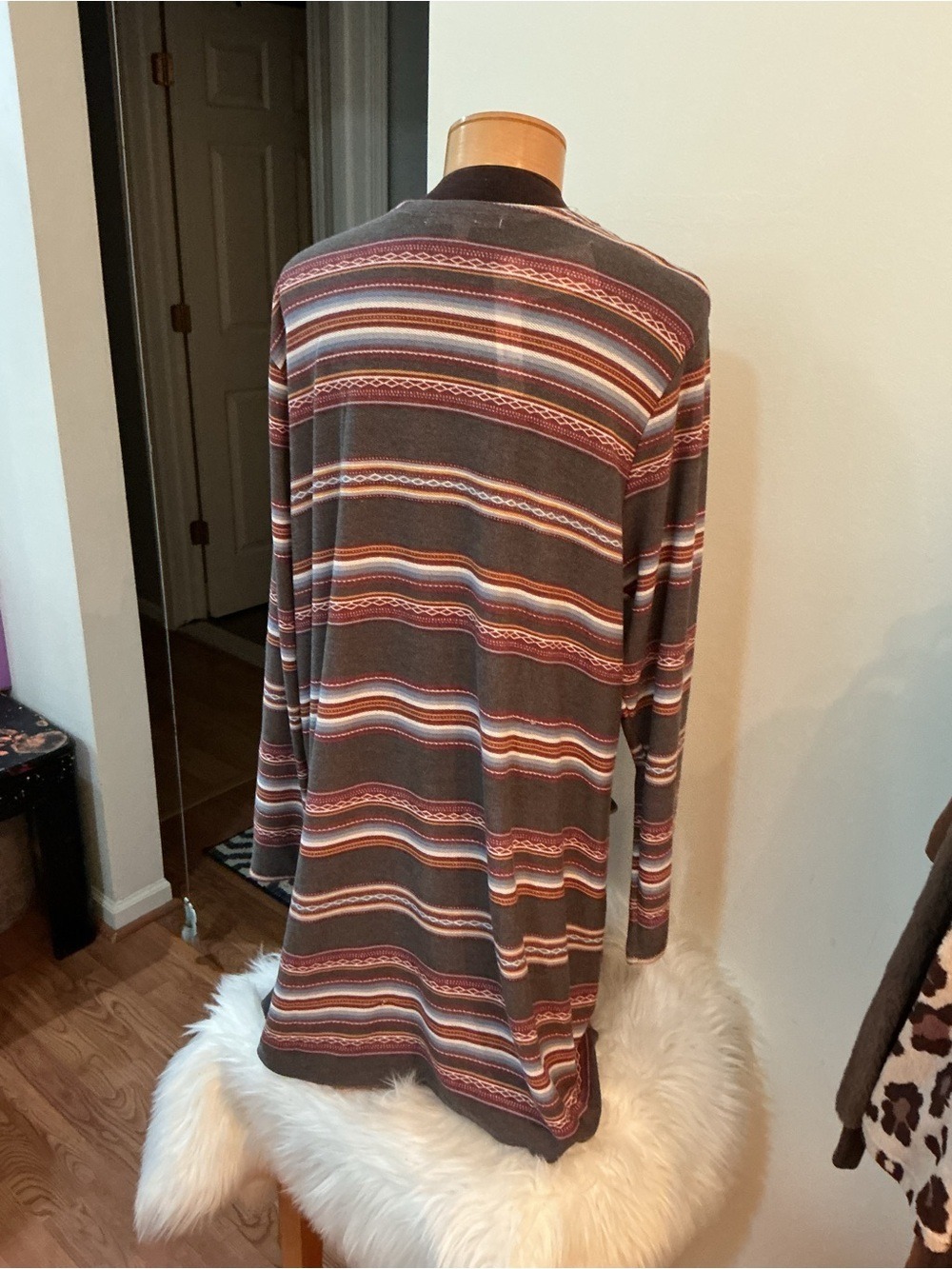 Wallflower 2X Open Front Striped Cardigan Duster Boho Lightweight Pocket Sweater - Picture 5 of 14